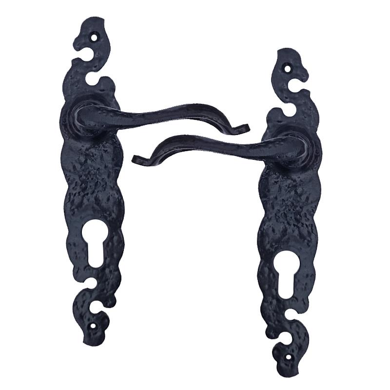 "Chenania" Black Iron Door Handle With Plate