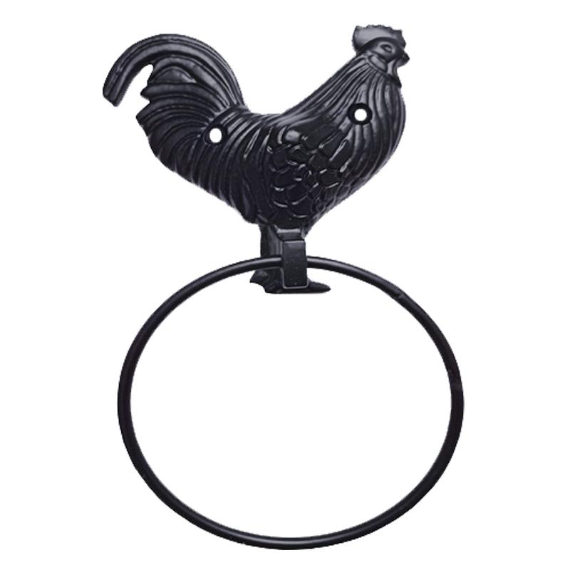 "Cock" Black Antique Iron Towel Ring
