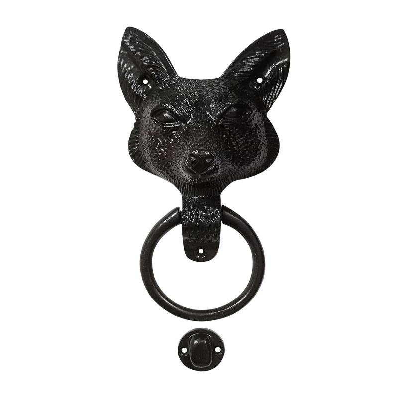 "Fox Ring" Black Antique Iron Door Knocker
