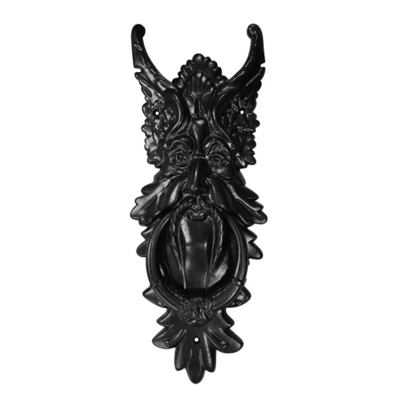 21" Gothic Face Black Antique Iron Door Knocker