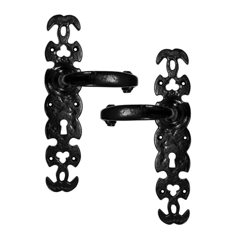 "Azmon" Black Iron Door Handle With Plate