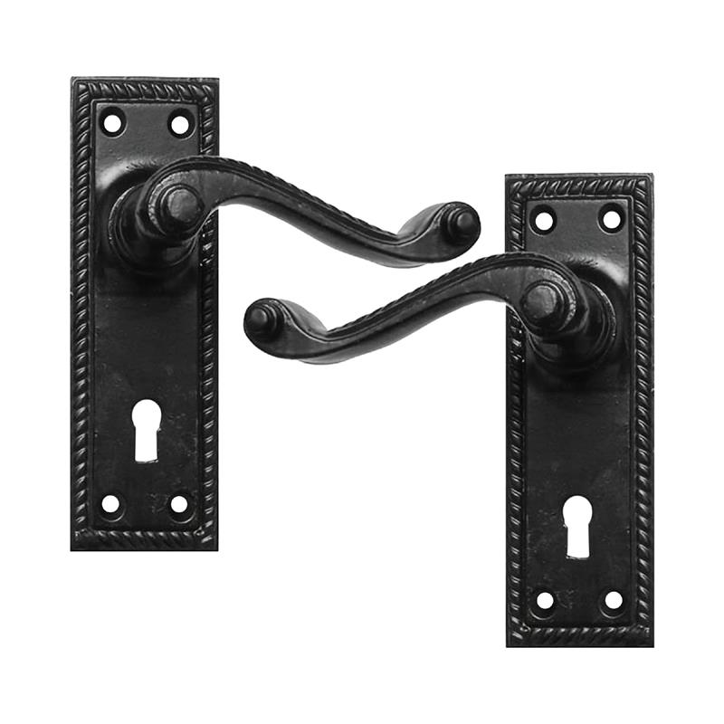 "Gabriela" Black Iron Door Handle With Plate