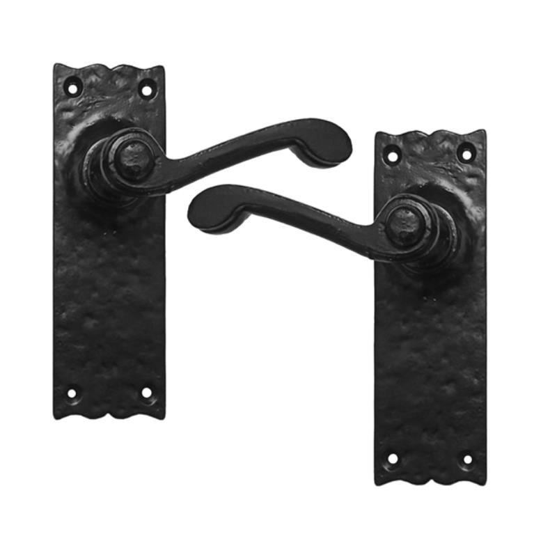 "Philip" Black Iron Door Handle With Plate