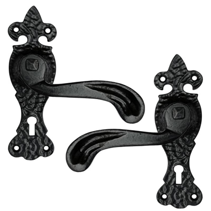 "Pekahiah" Black Iron Door Handle With Plate
