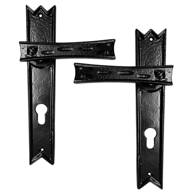 "Rehob" Black Iron Door Handle With Plate