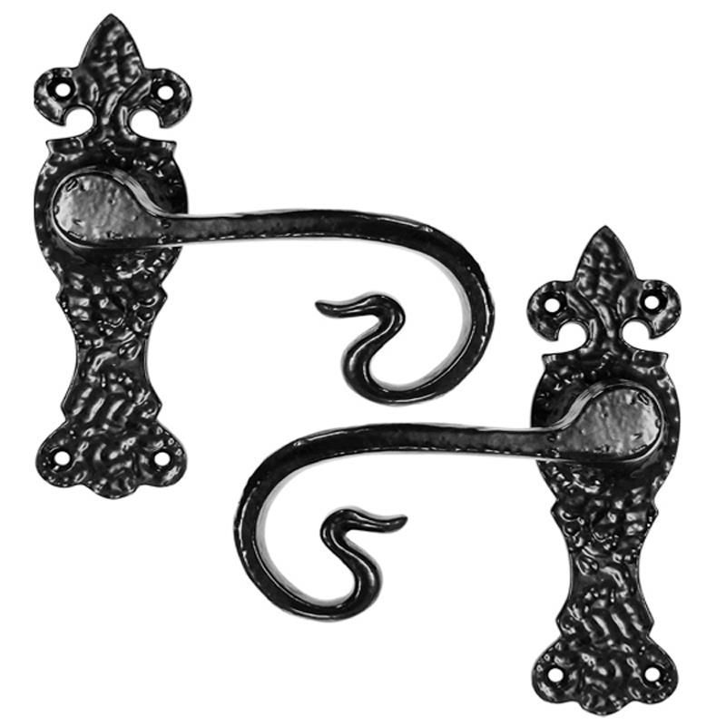 "Salathiel" Black Antique Iron Door Handle With Plate