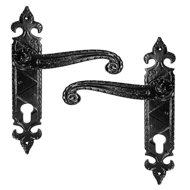 "Sepharad" Black Iron Door Handle With Plate