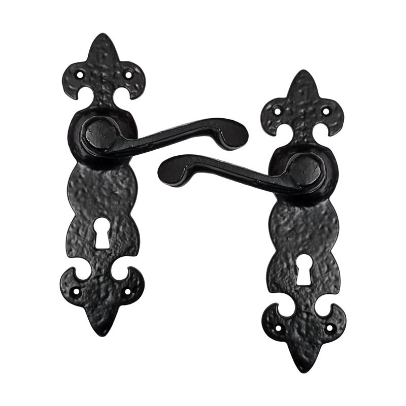 "Raguel" Black Iron Door Handle With Plate